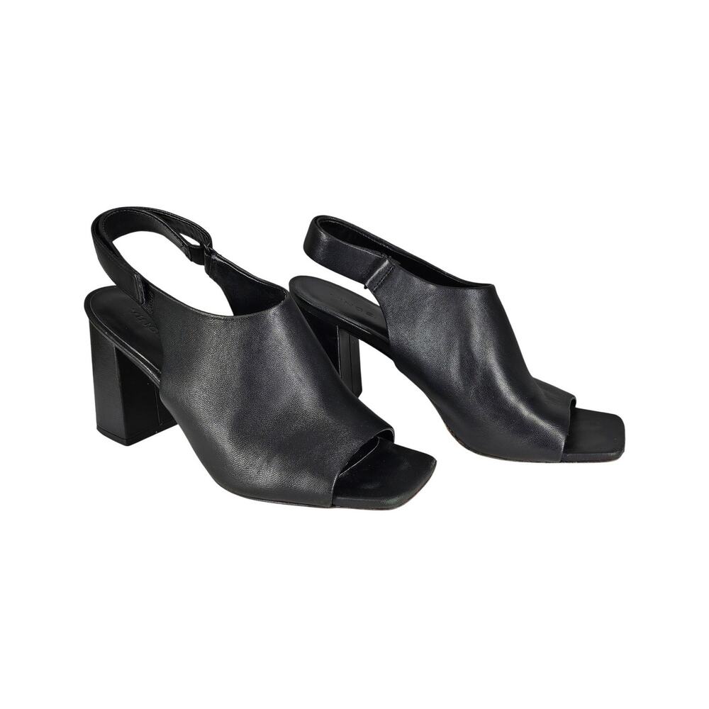 VINCE NIARA WOMEN'S BLACK SLINGBACK BLOCK HEEL SANDAL LEATHER SIZE 9M